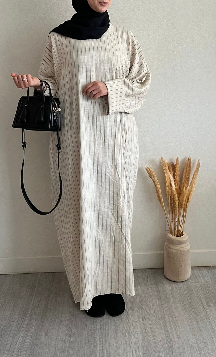 ROBE A RAYURE BEIGE "YASEMIN"