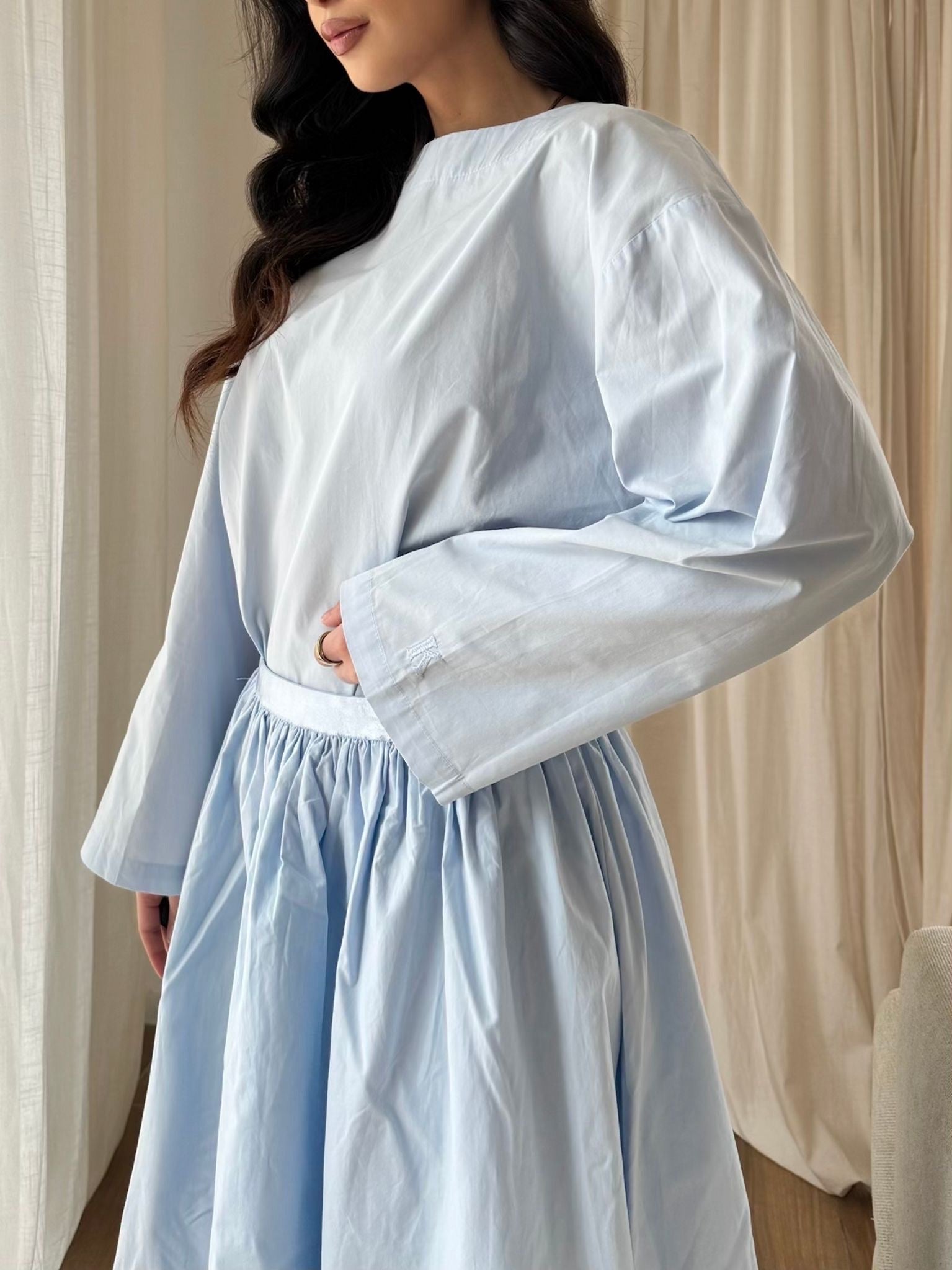 Haut coton col bateau manches longues chic élégant casual