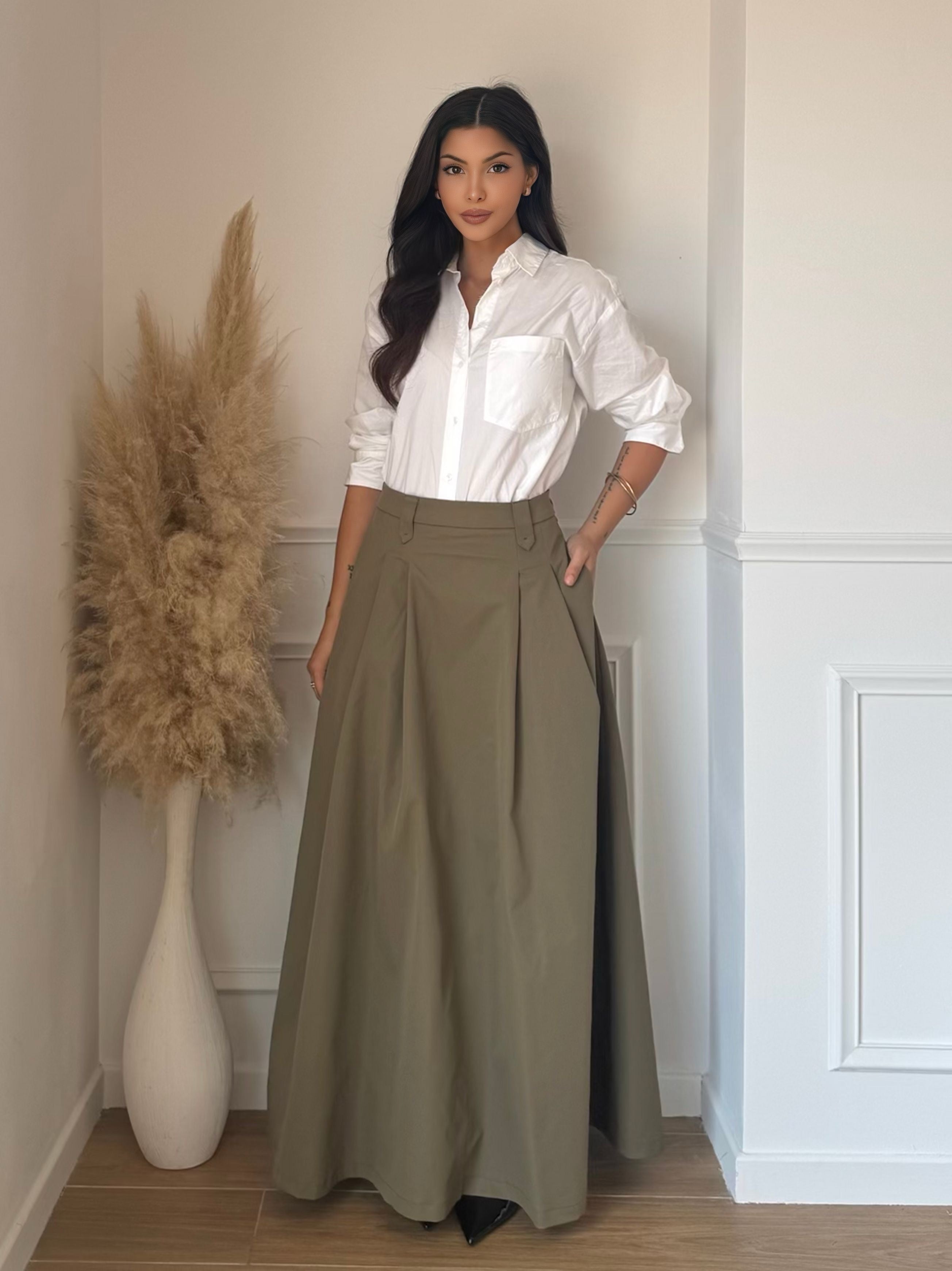 Jupe longue évasée taille élastique tissu stretch chic élégant maxi