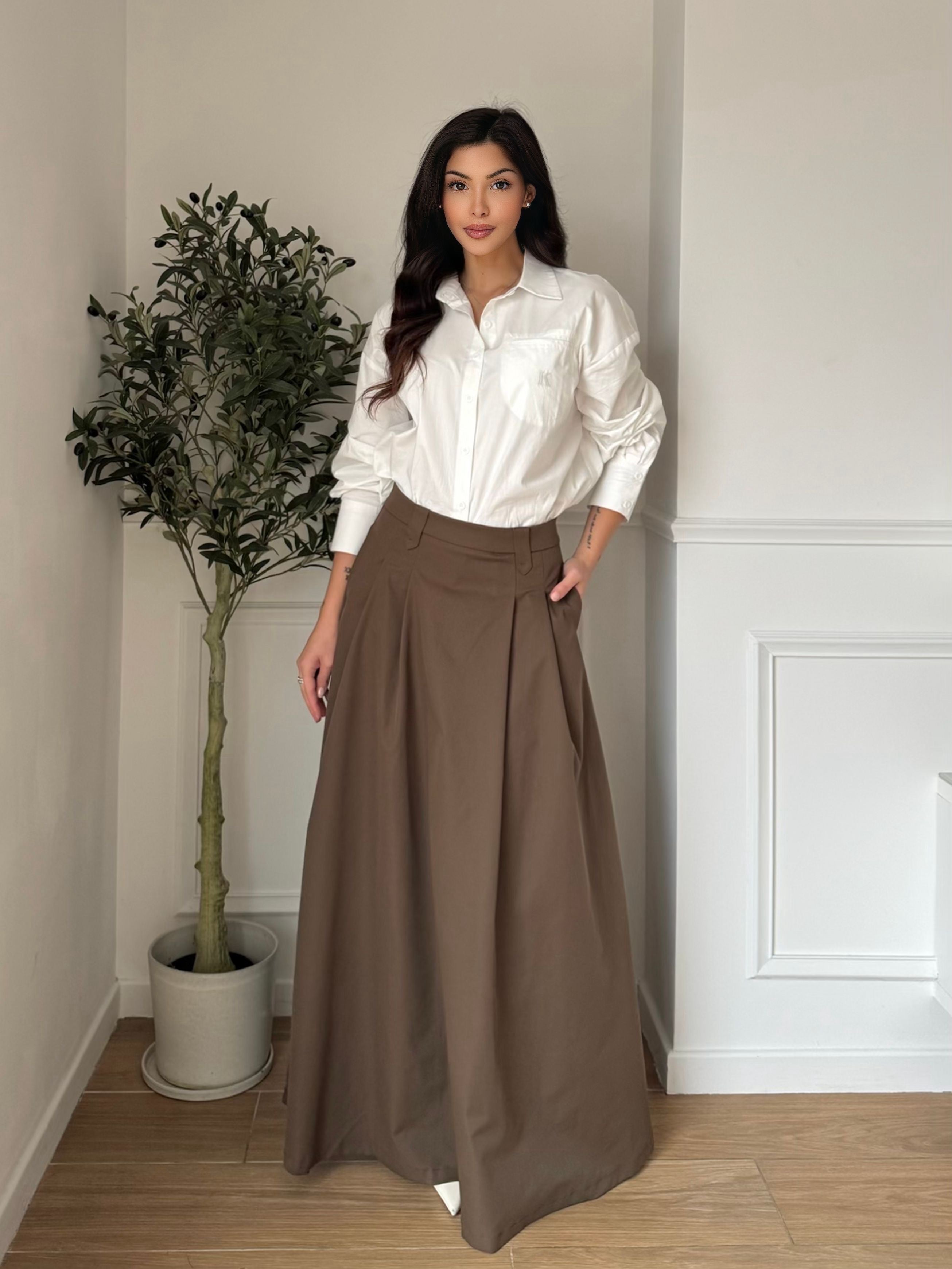 Jupe longue évasée taille élastique tissu stretch chic élégant maxi