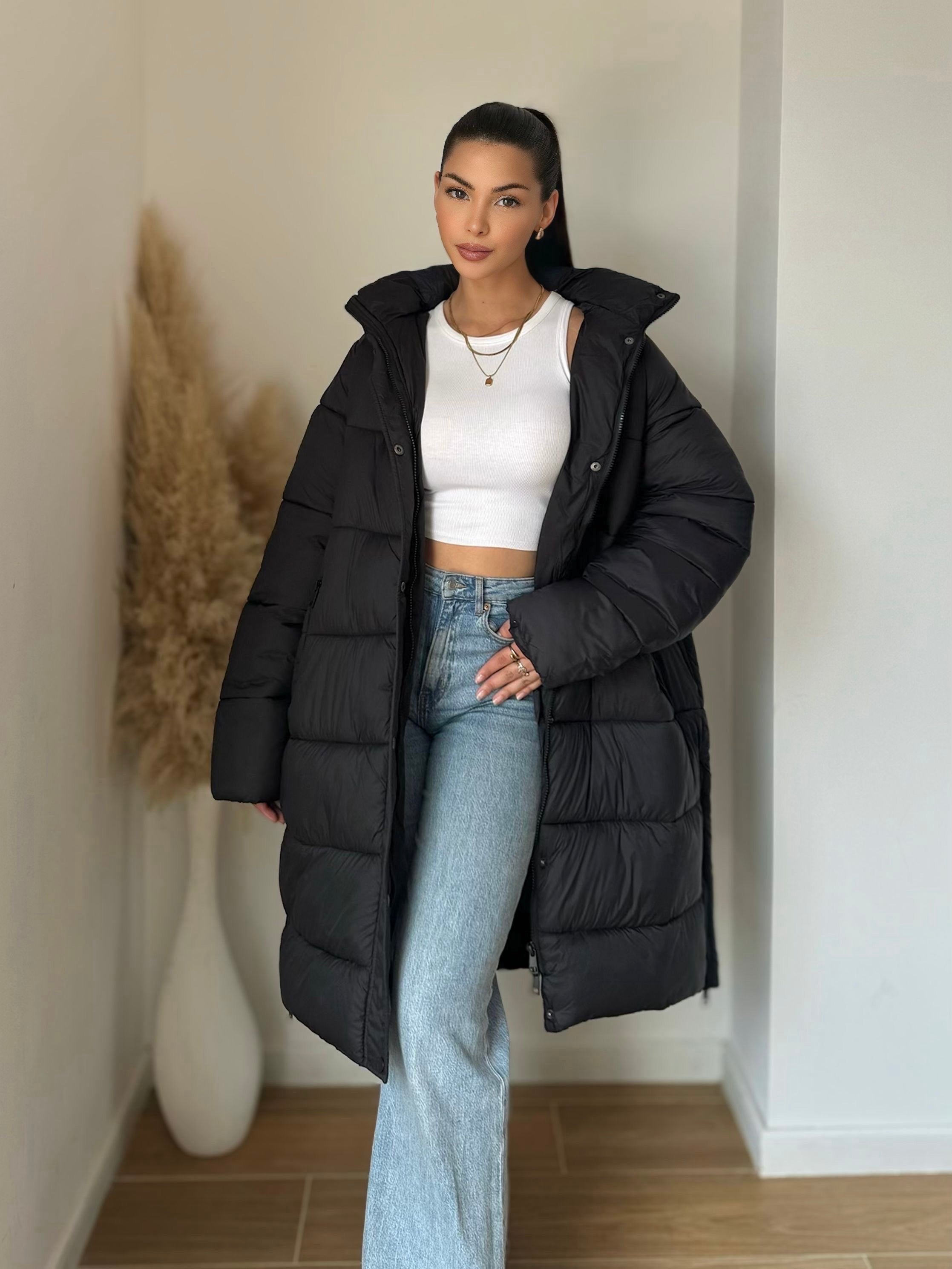 DOUDOUNE OVERSIZE LONGUE NOIR– TENDANCE HIVER