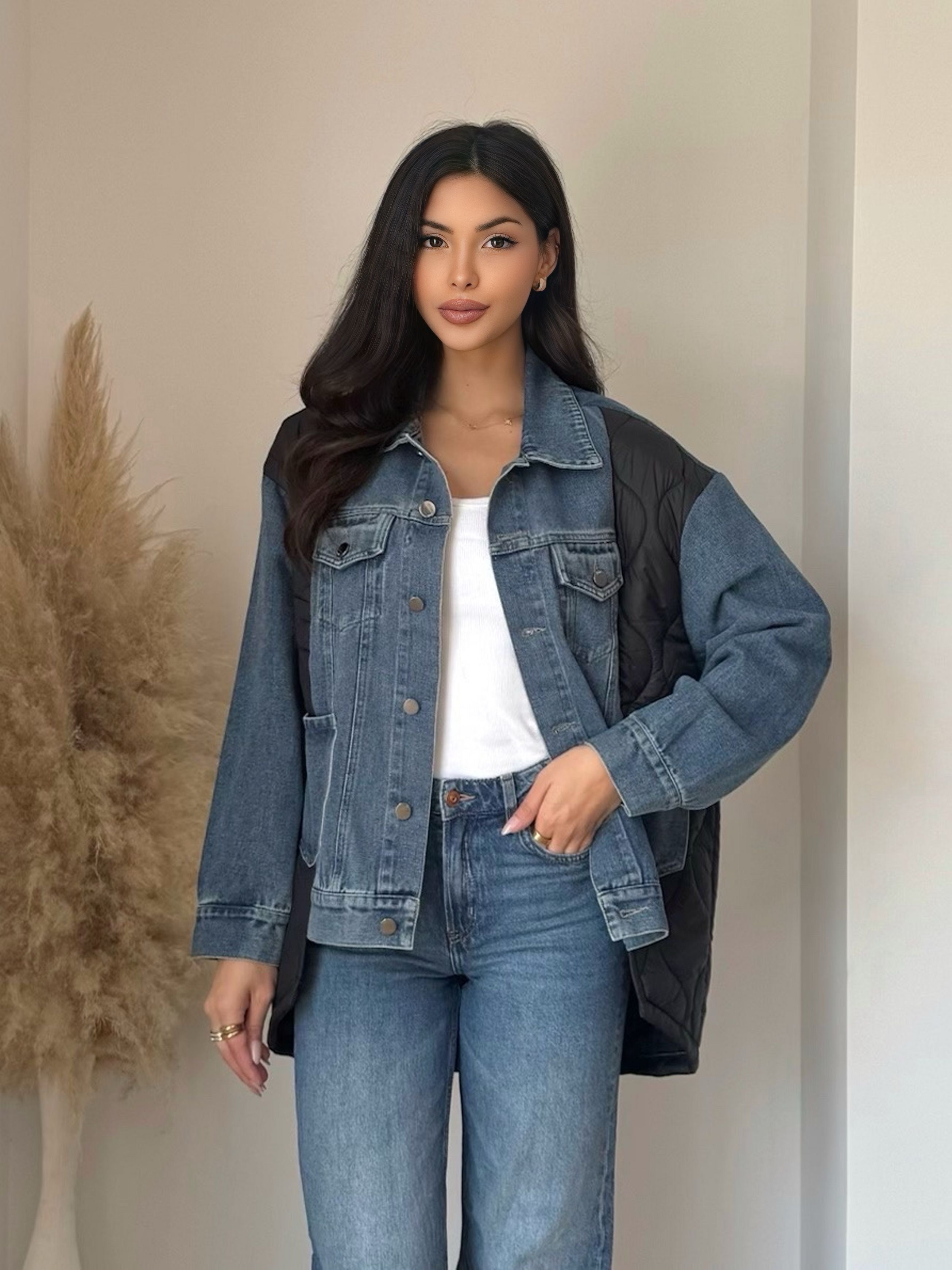 Veste jean denim matelassée doublée oversize casual streetwear