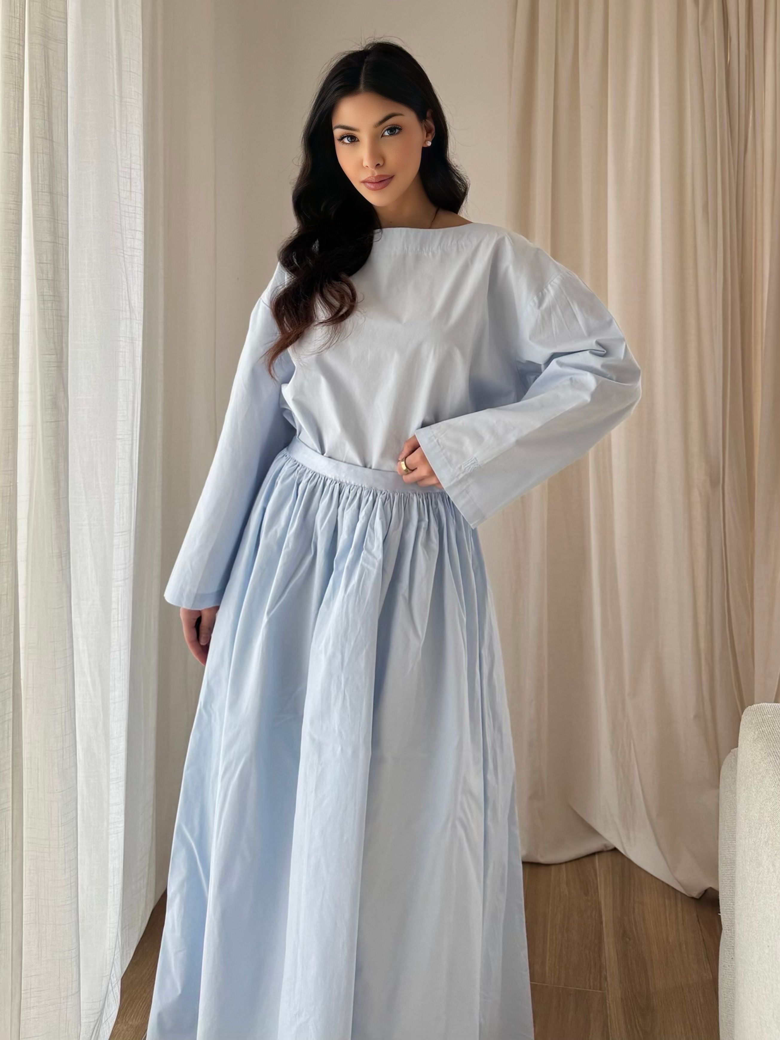 Haut coton col bateau manches longues chic élégant casual