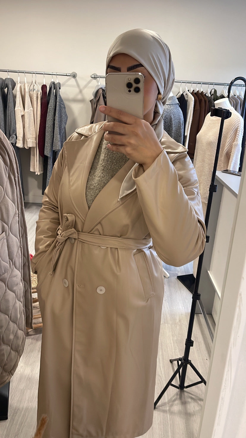 TRENCH A CEINTURE SIMILICUIR BEIGE