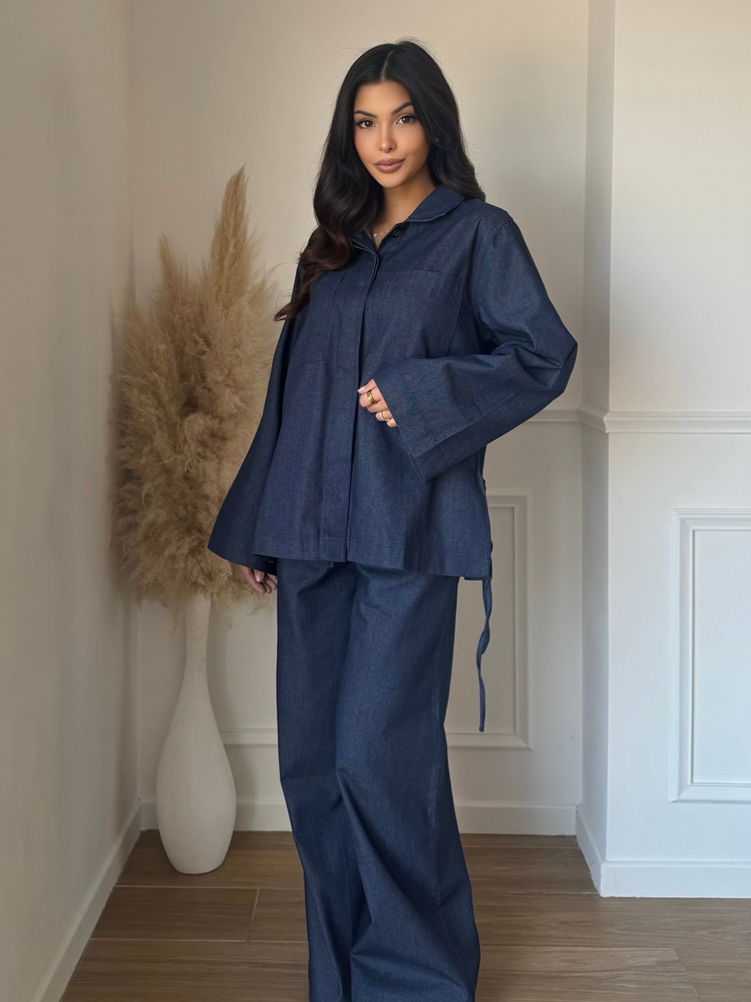 Ensemble oversize en jean – veste & pantalon style chic décontracté