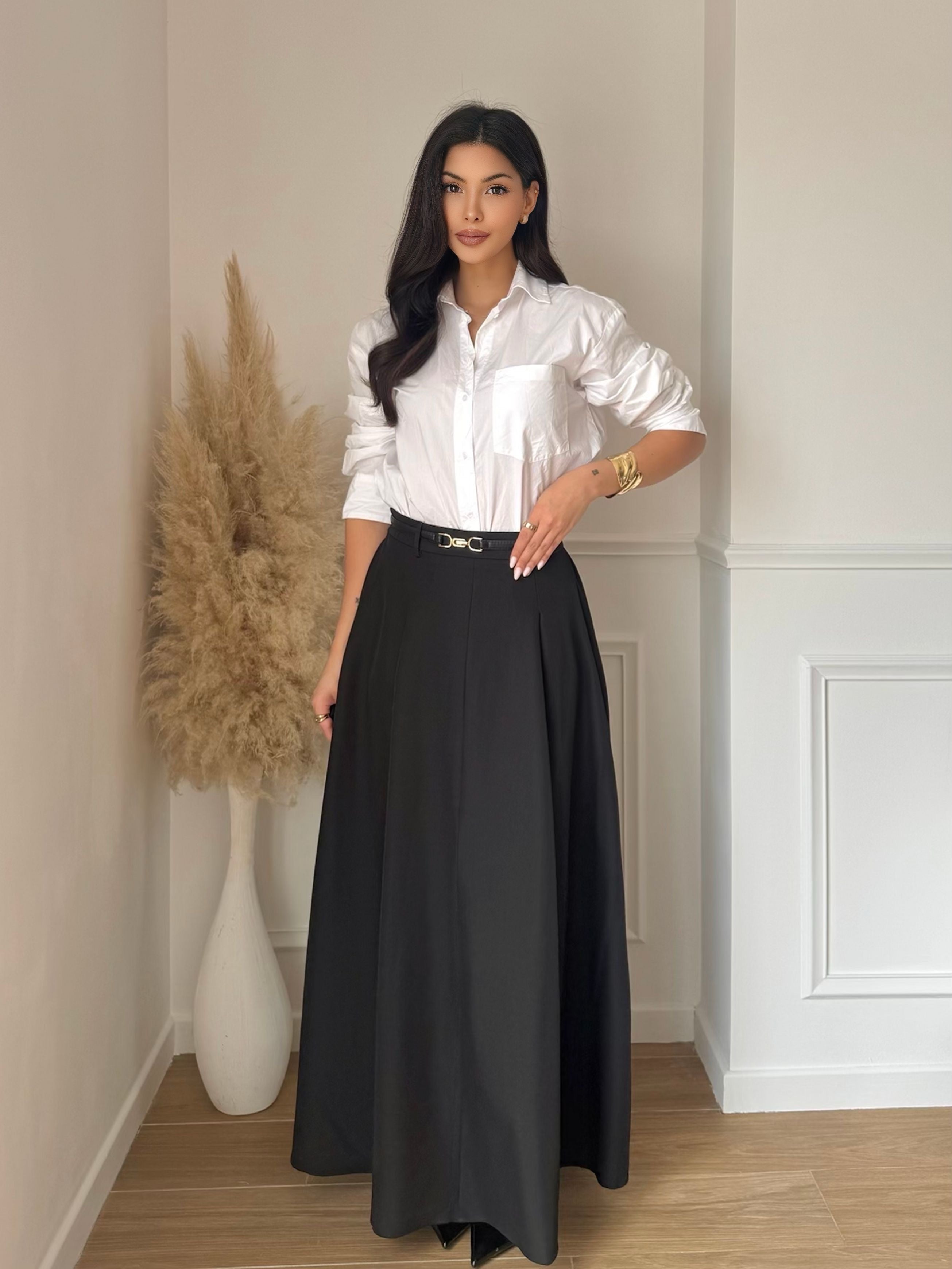 Jupe longue noire élégante – taille haute fluide 100 cm