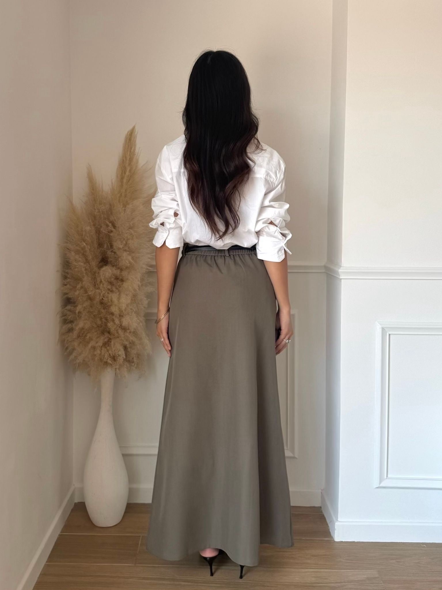 Jupe longue élégante fluide – taille haute (vendue sans ceinture)