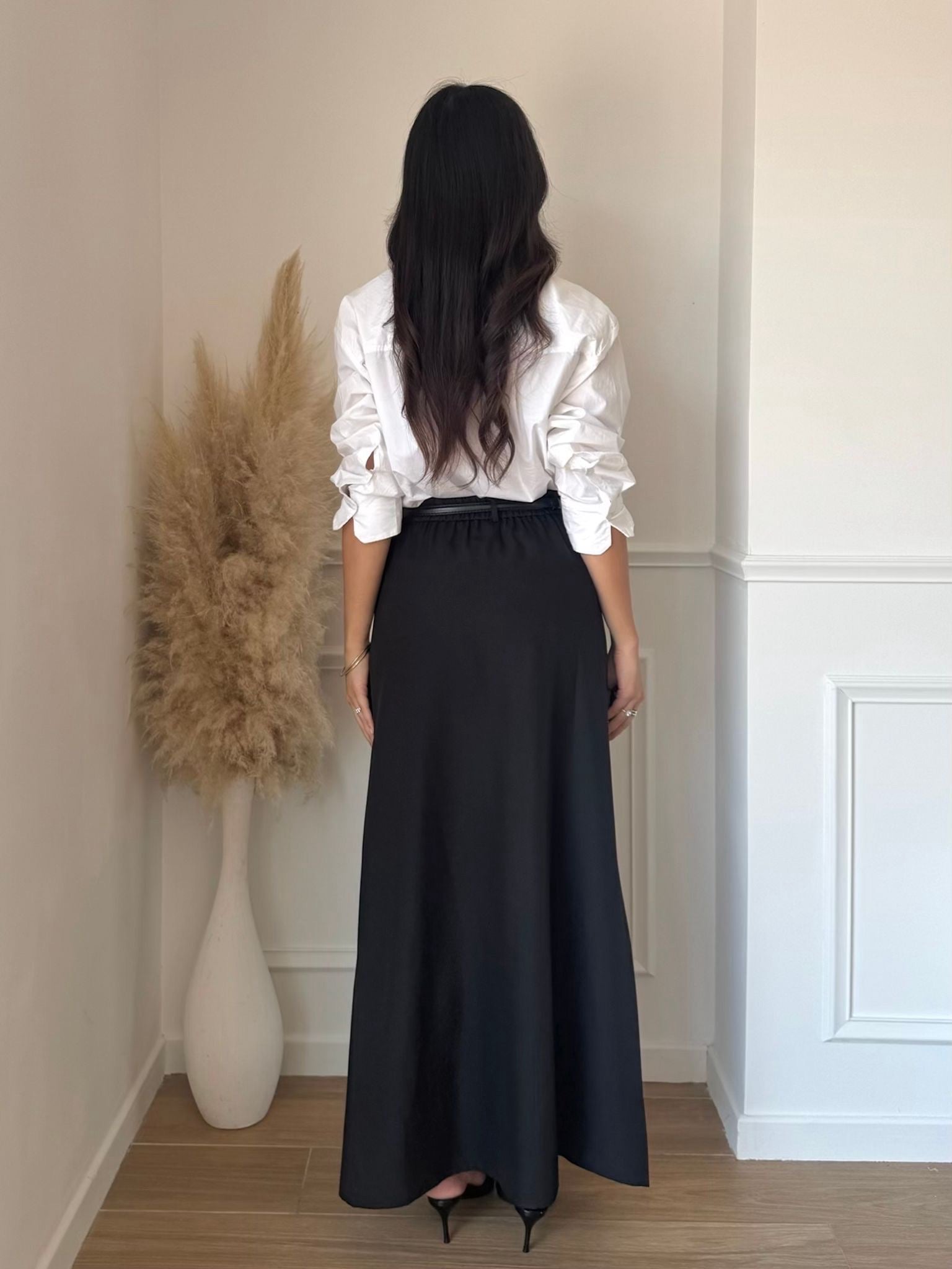 Jupe longue élégante fluide – taille haute (vendue sans ceinture)