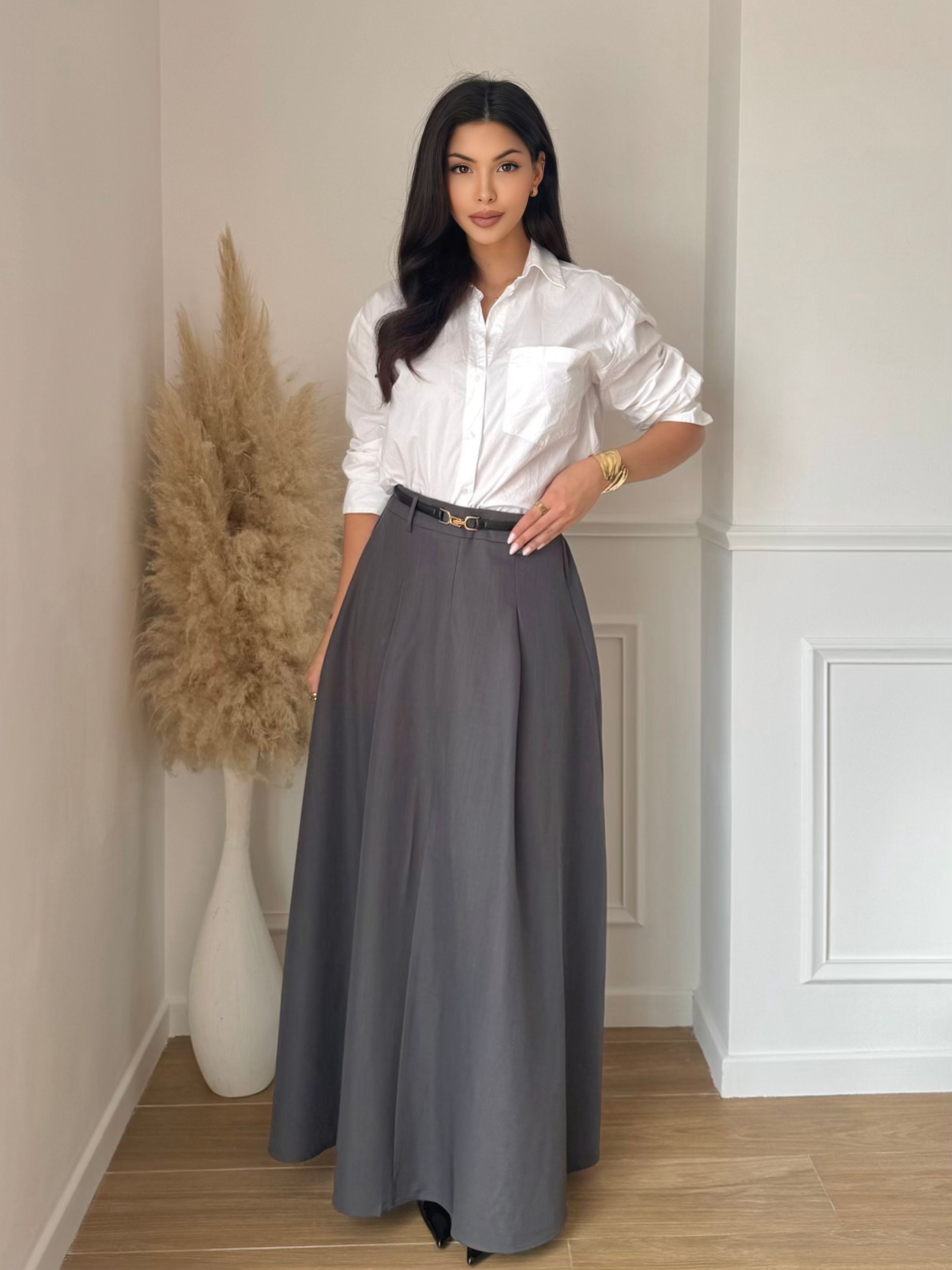 Jupe longue fluide taille haute – élégante et tendance (sans ceinture)