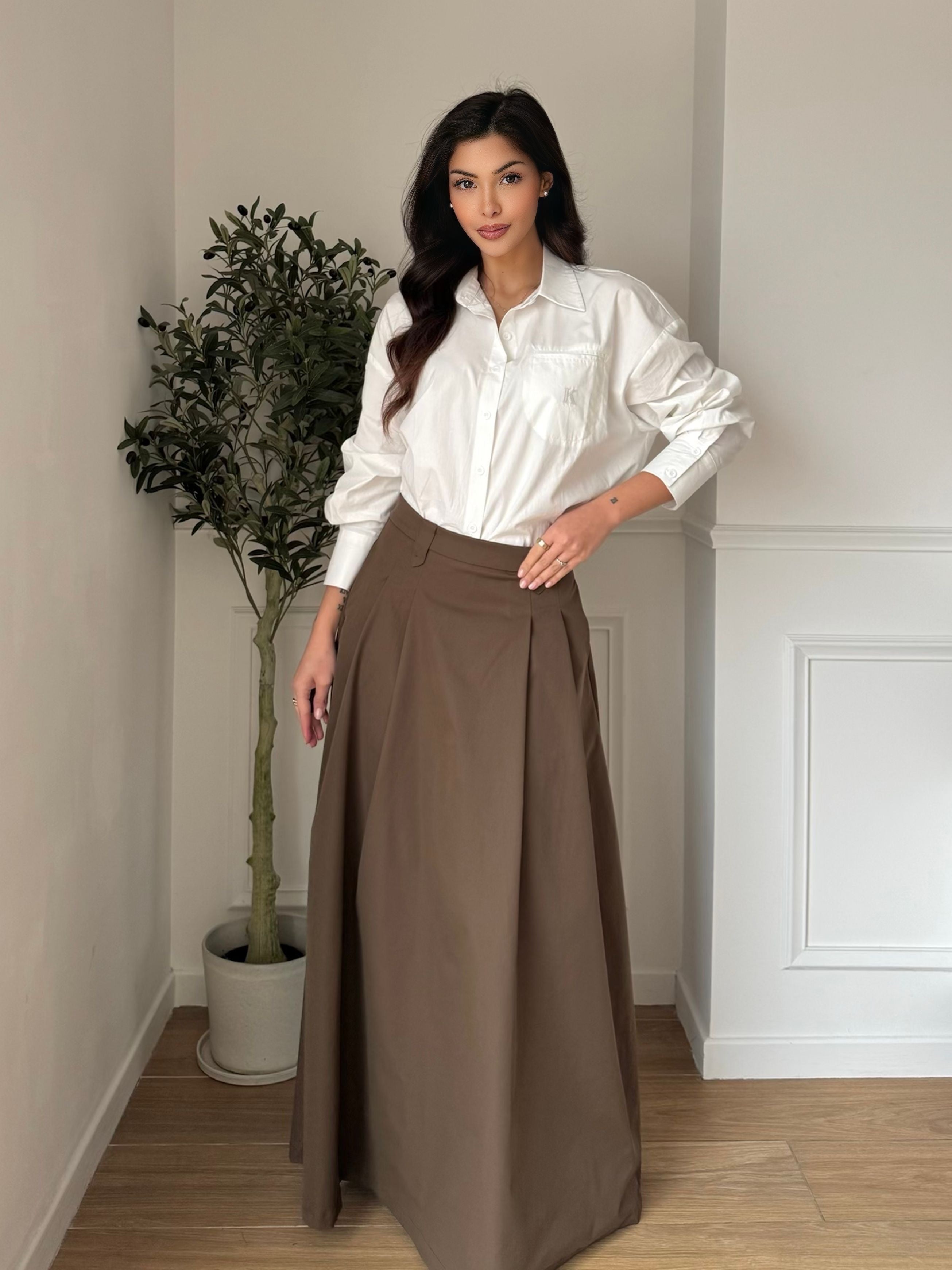 Jupe longue évasée taille élastique tissu stretch chic élégant maxi