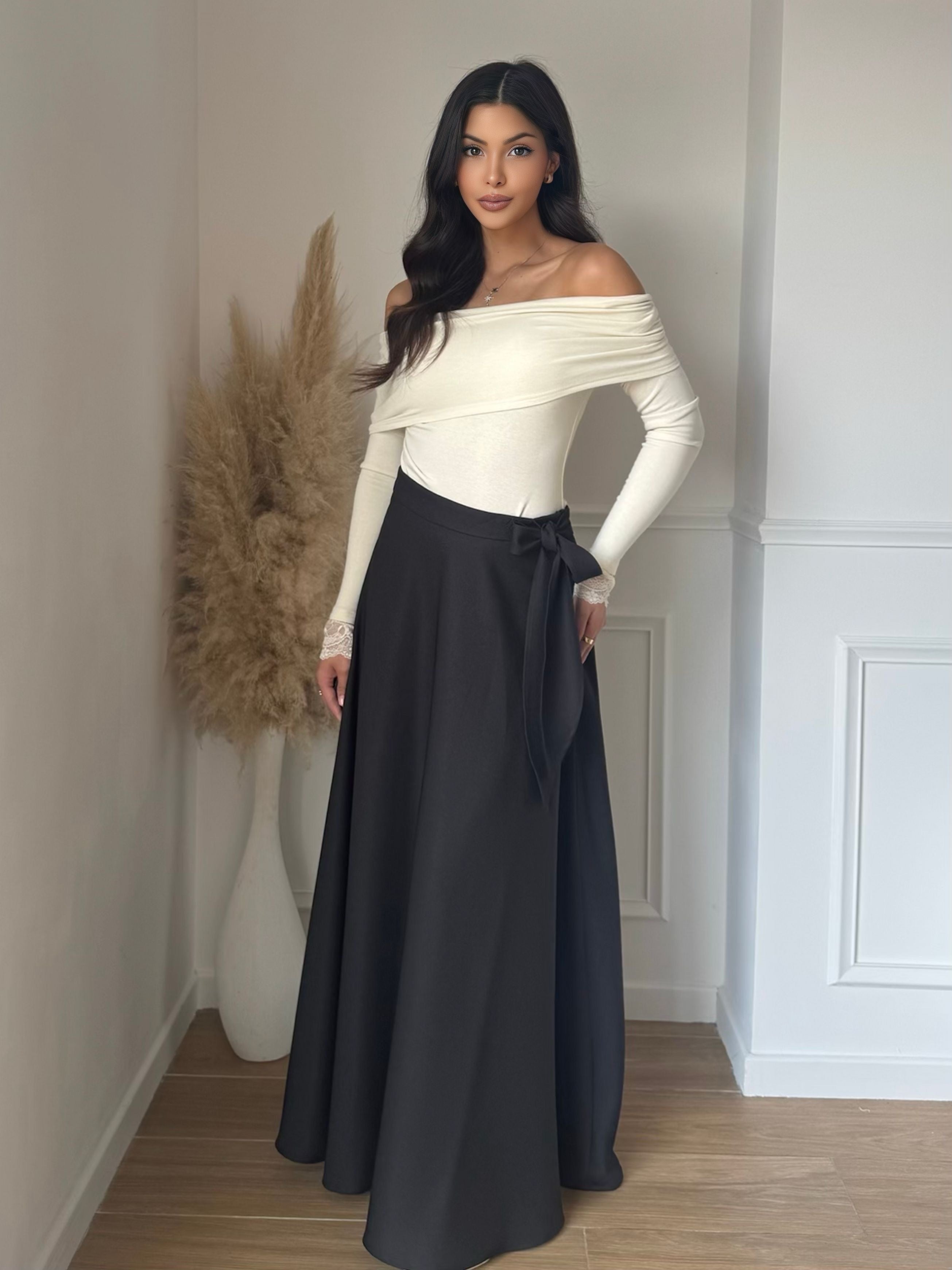 Jupe longue élégante avec nœud à la taille – fluide et féminine