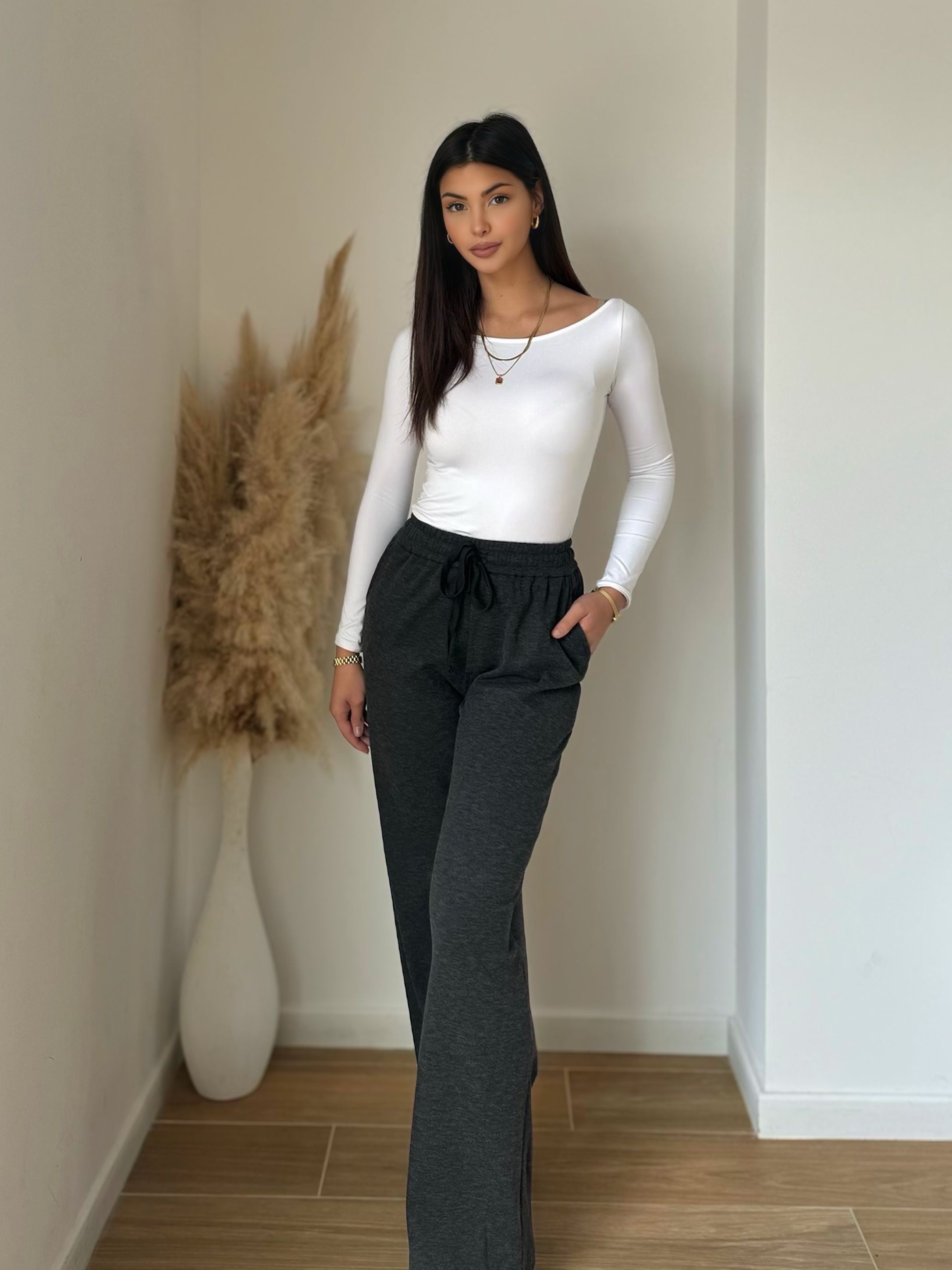 Pantalon large d’hiver noir – taille haute & ultra confortable