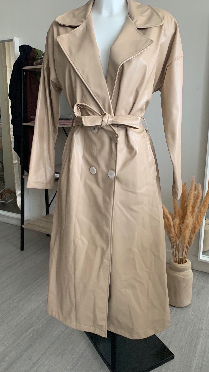 TRENCH A CEINTURE SIMILICUIR BEIGE