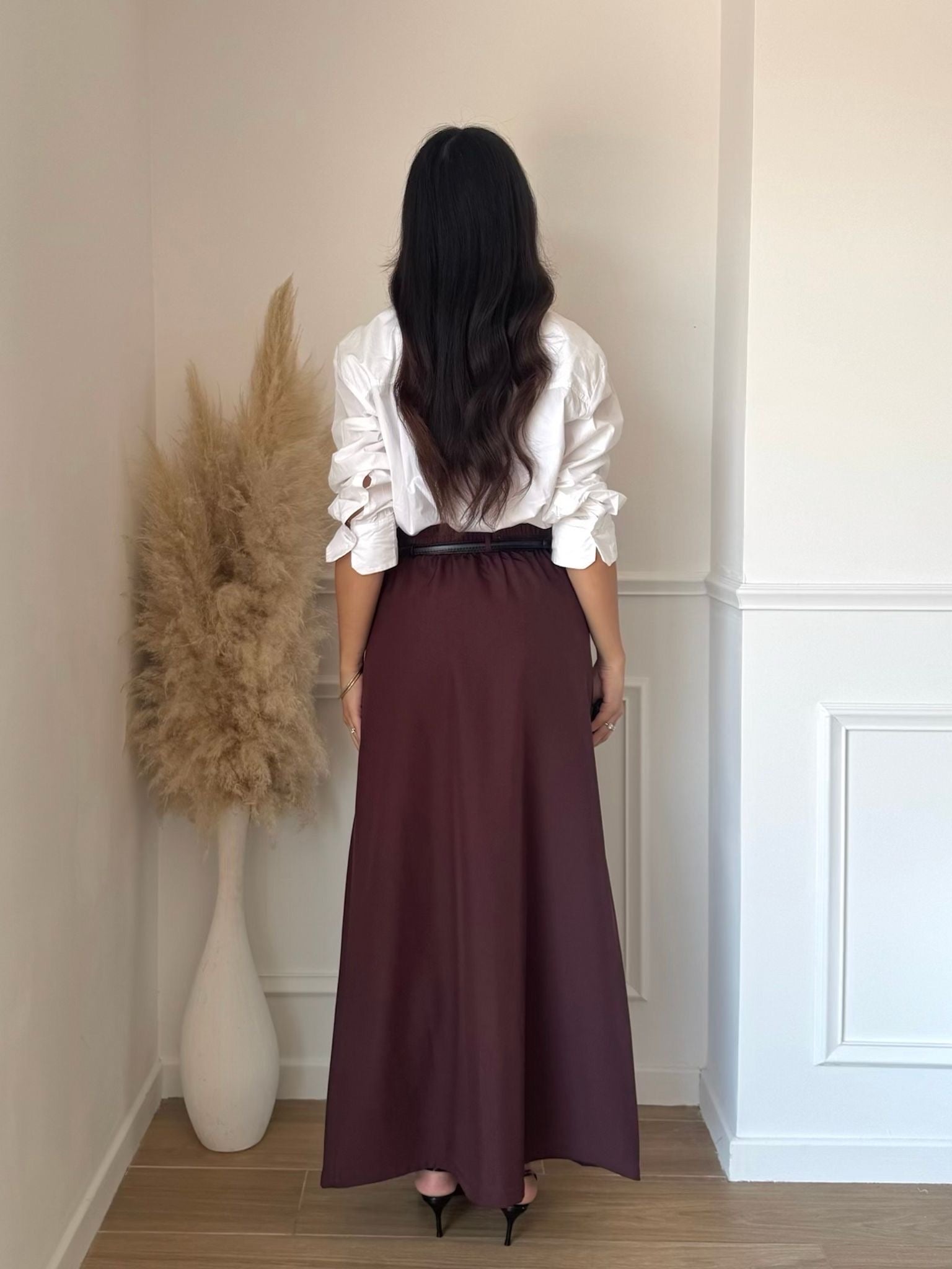 Jupe longue élégante fluide – taille haute (vendue sans ceinture)