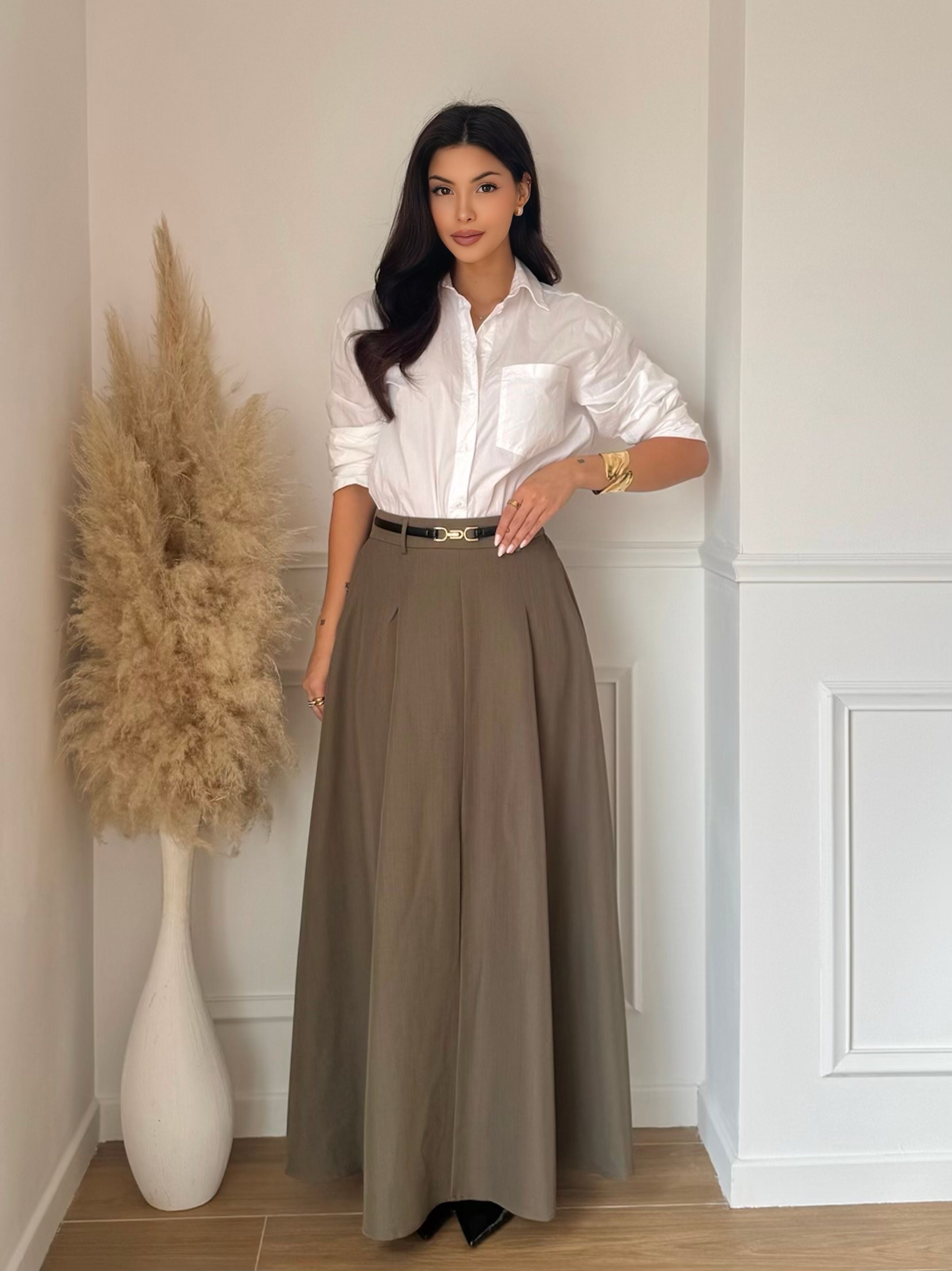 Jupe longue fluide taille haute – élégante et tendance (sans ceinture)
