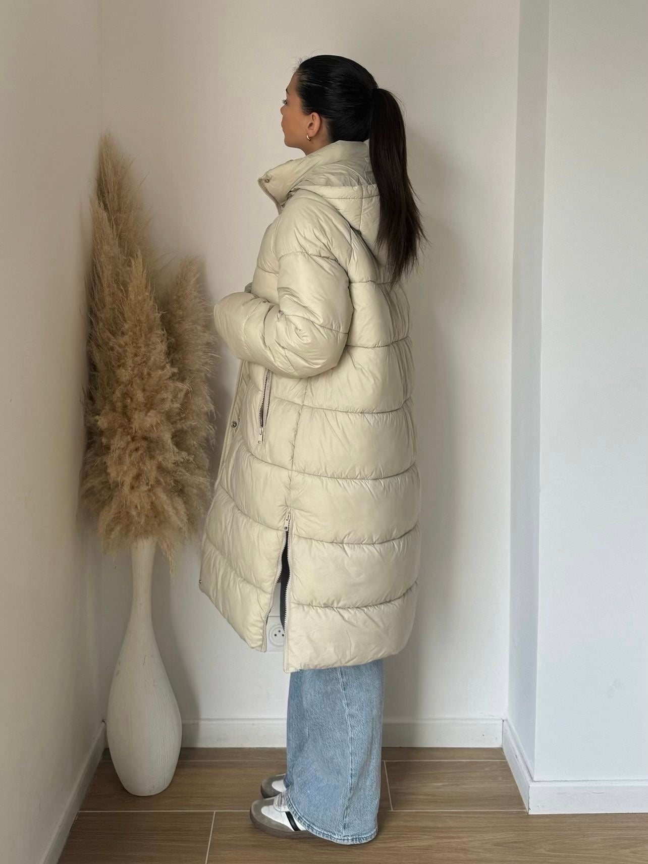 Doudoune oversize longue beige – tendance hiver